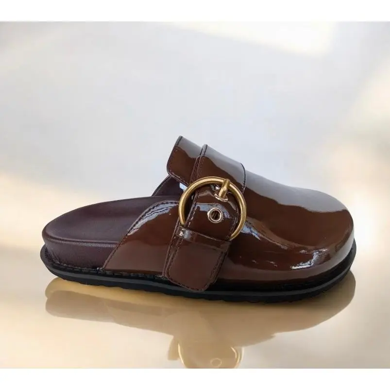 Brown Aphrodite Patent Leather Slides