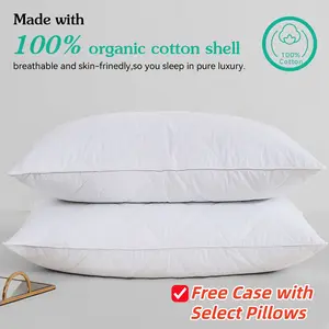 【Three Geese Goose Feather Pillows Pro】- Luxury 5 Star Hotel Quality Pillows insert Machine Washable Three Layer Filling Pillow Low Allergy  Neck Support Rebound Fluffy Pillows Organic Cotton, pillow for neck pain,pillows sleeping -#TikTokShopStockUp