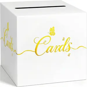 Large White Wedding Card Box for Graduation Baby Shower Birthday Wedding Retirements Party Gift Cardboard Box for Money Collection & Envelope Cards 9.45 inch