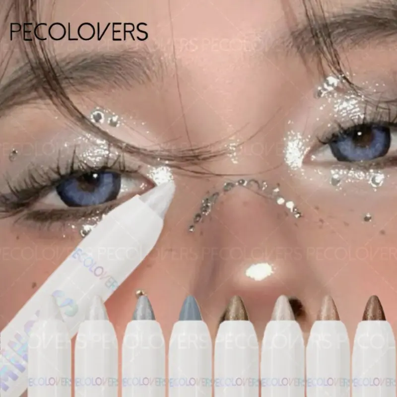 8pcs/set Highlighter Stick Cool Shimmer Shiny Pen 9 Colors Eyes Makeup Glitter Eyeshadow Pen Face High Light Stick High Gloss Pen