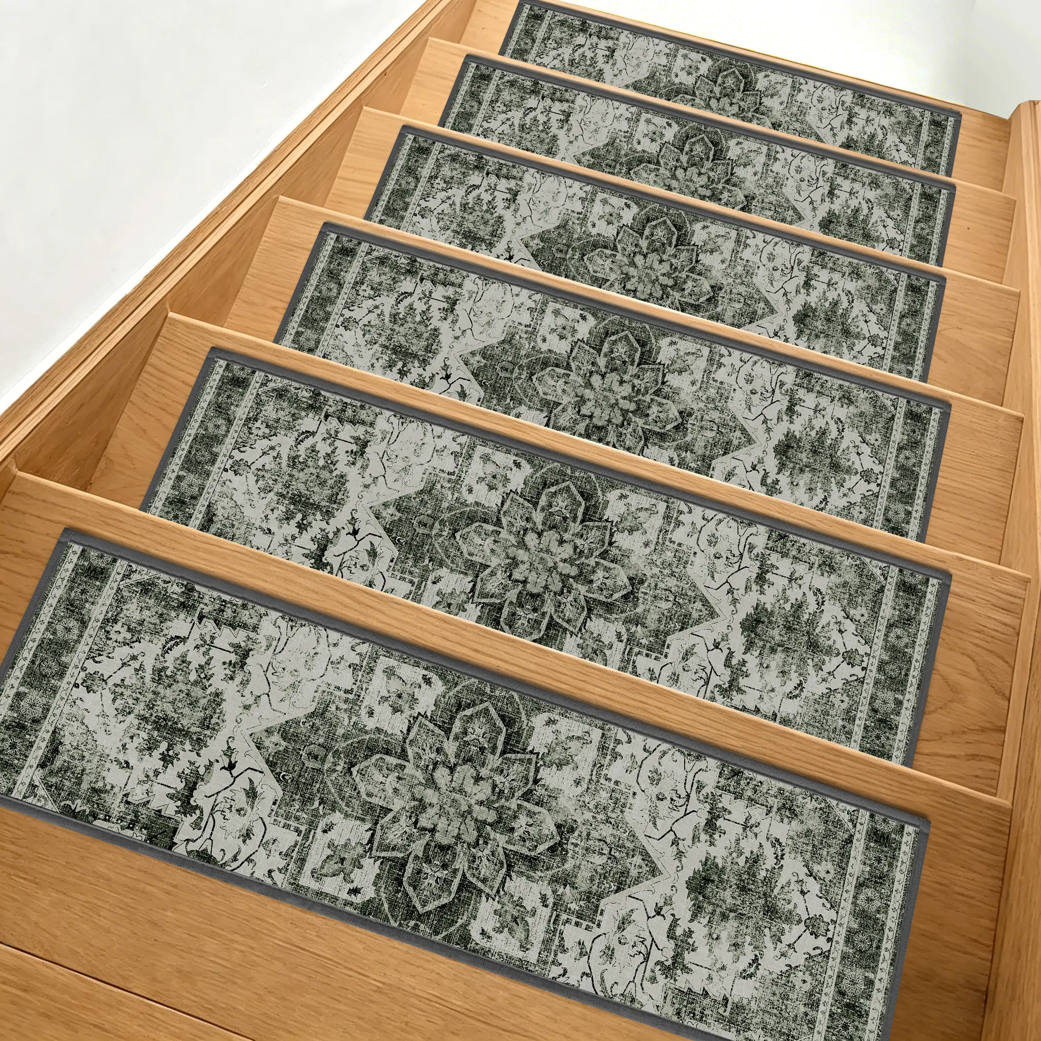 Gtuun 15PCS Peel & Stick Chenille Stair Treads 8"x30", Reusable Machine Washable Non Slip Adhesive Mats, Noise Reducing Aesthetic Indoor Step Rug for Wooden Steps Pets Kids Elders [Deals for You Days]
