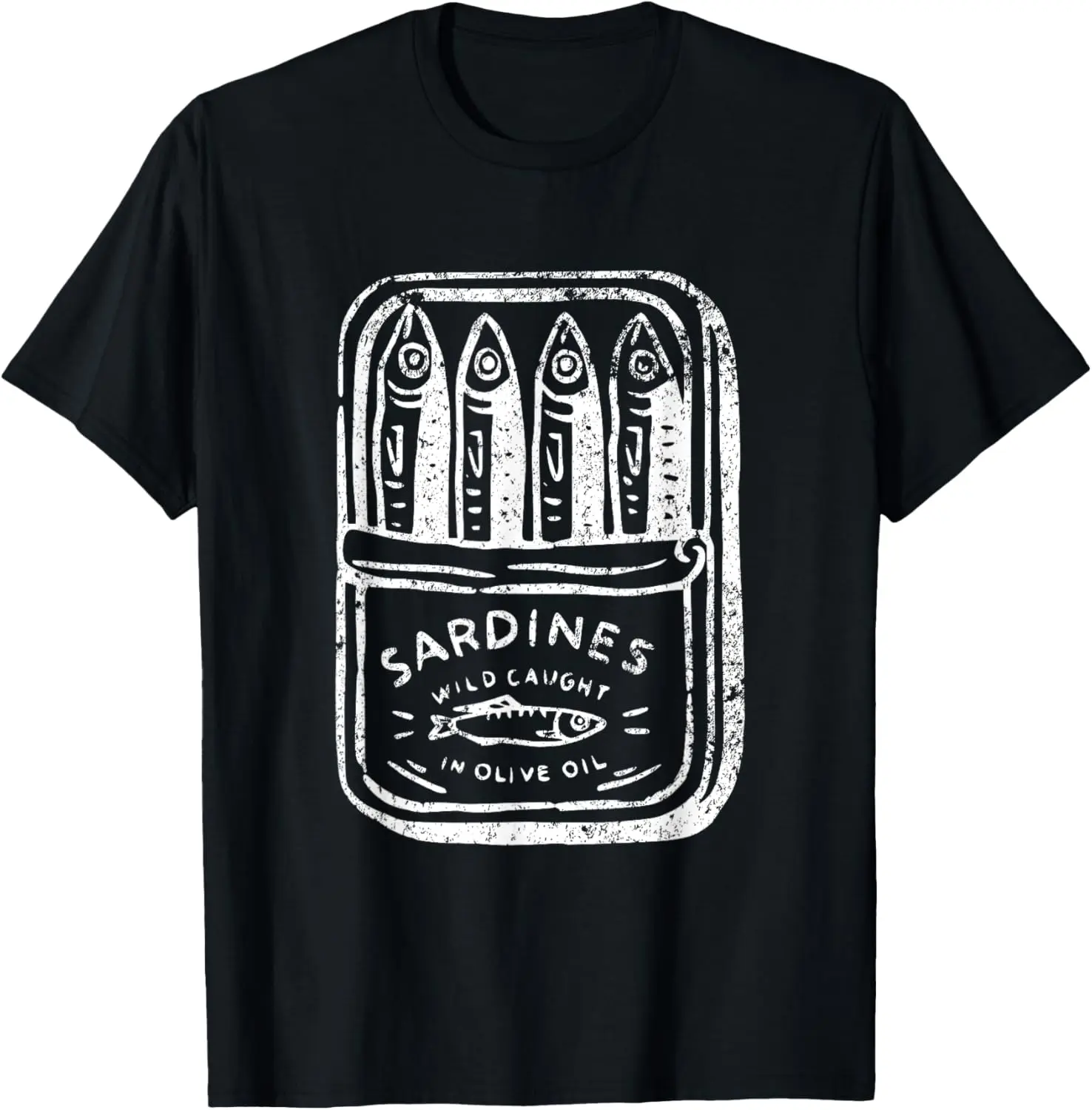 Women's 100% Cotton Apparel T-Shirt - Unisex Casual Crew Neck Short Sleeve Graphic Top with Funny Sardines Fish Can Artwork