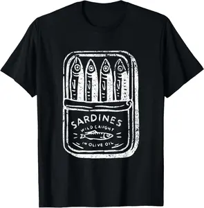 100% Cotton Unisex Funny Sardines Tinned Fish Retro Graphic For Men Women T-Shirt