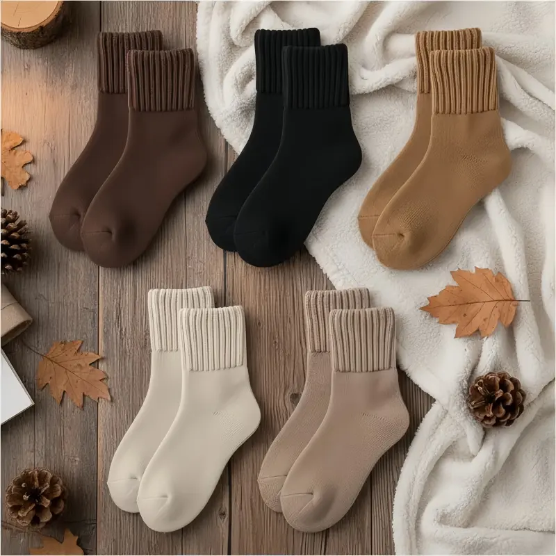 5 pairs of women's socks-women's thermal socks, thick winter warm soft and warm knitted boot socks, suitable for cold weather