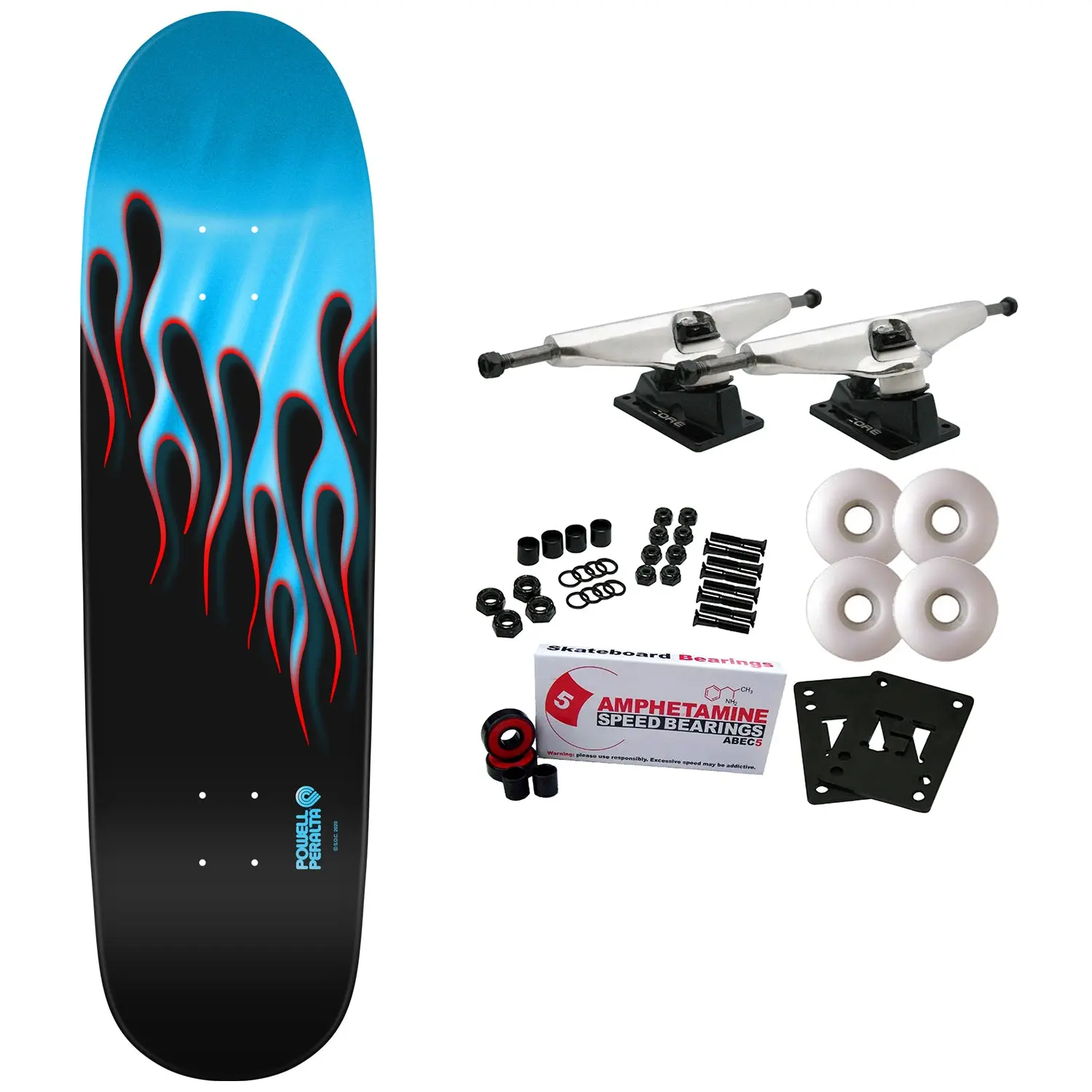 Powell Peralta Skateboard Complete Nitro Hotrod Flames Black/Blue Foil Old School Reissue