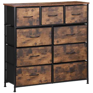 Segawe 9 Drawer Dresser, Fabric Storage Tower for Bedroom, Tall Chest Organizer Unit for Hallway, Entryway, Closet, Steel Frame, Wood Top