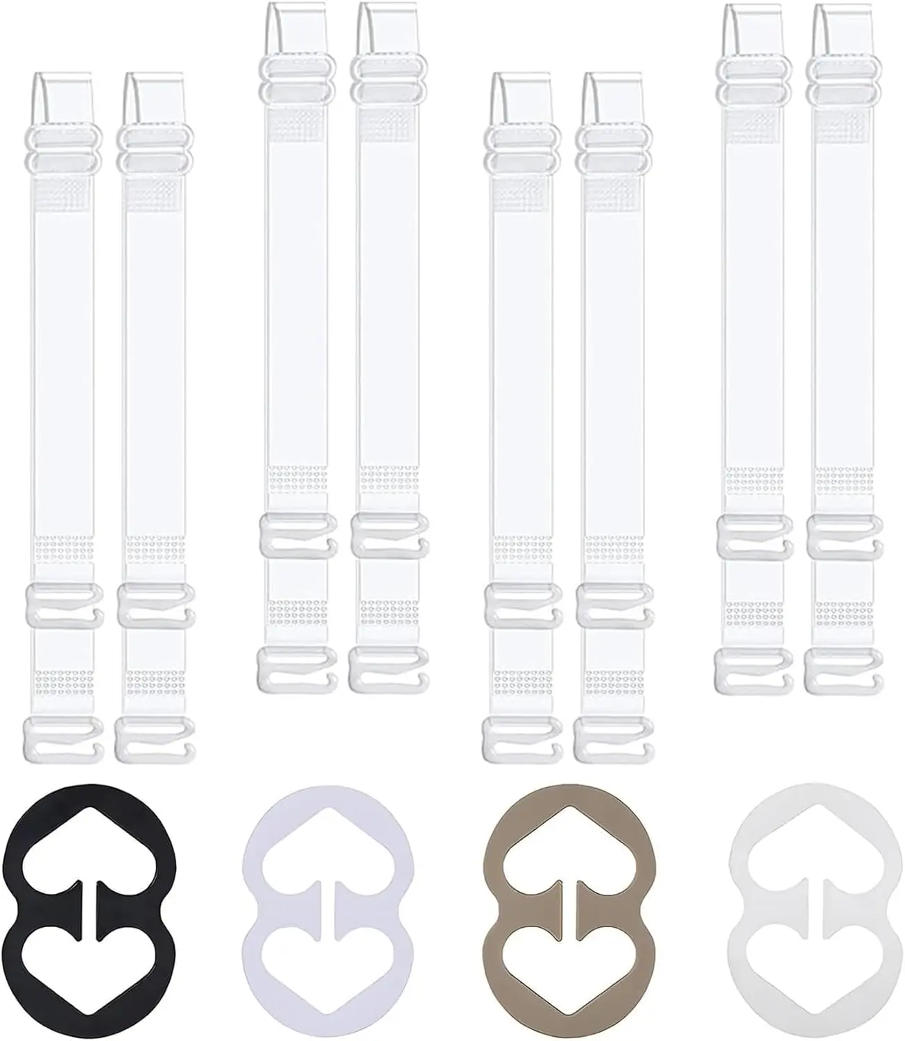 Clear Bra Straps, 4 Pairs Invisible Bra Straps+4Pcs Strap Clips, Adjustable Bra Straps Bra Clips to Make Racerback