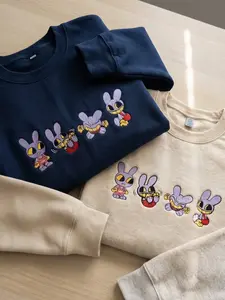 Embroidered Jax Sweatshirt - Funny Bunny Digital Circus Crewneck Shirt, Cute Cartoon Gamer Gift Aesthetic Pullover