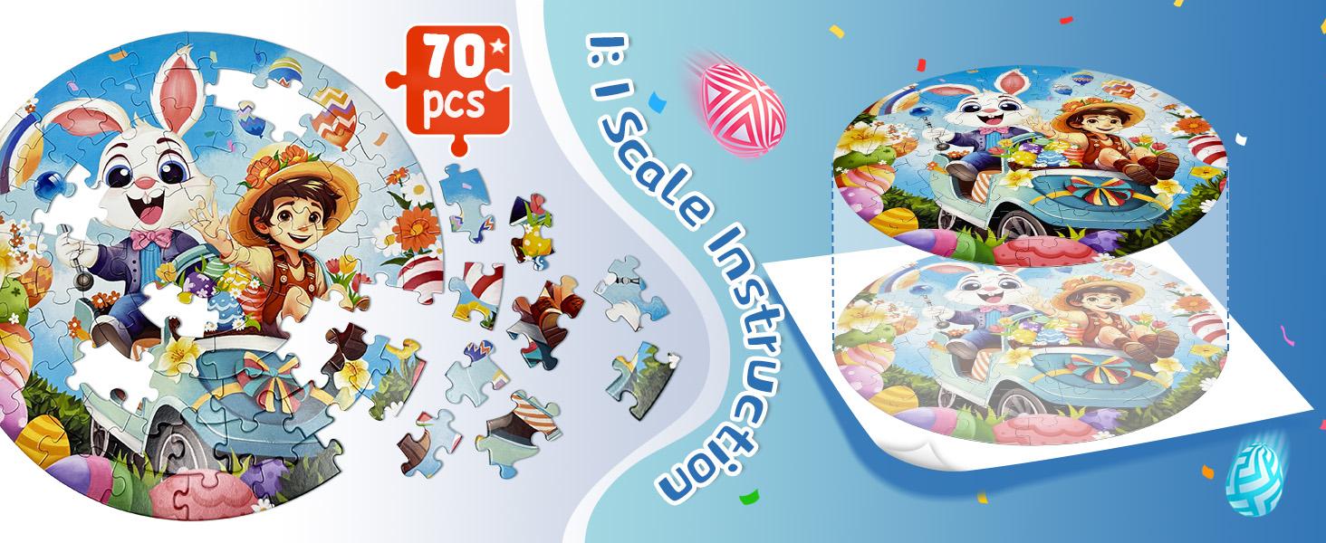 70/100 Piece Large Round Floor Puzzle for Kids Ages 4–6, Puppies Theme Jigsaw Puzzle Toys with Beach & Ocean Animals, Preschool Learning Gift for Boys and Girls