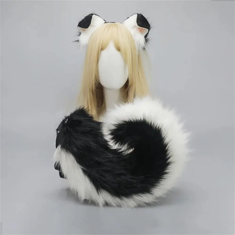 2Pcs/set Furry Anime Dog Ear Headband Tail Cartoon Comic-Con Cosplay Costume Accessories Plush Animal Ears Tail