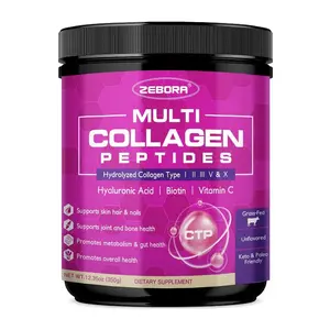 ZEBORA Multi Collagen Peptides Powder - Hydrolyzed Collagen Type I II III V X with Hyaluronic Acid, Biotin, Vitamin C - Skin Hair Nail Joints, Non-GMO, Unflavored, Keto Friendly, Edible