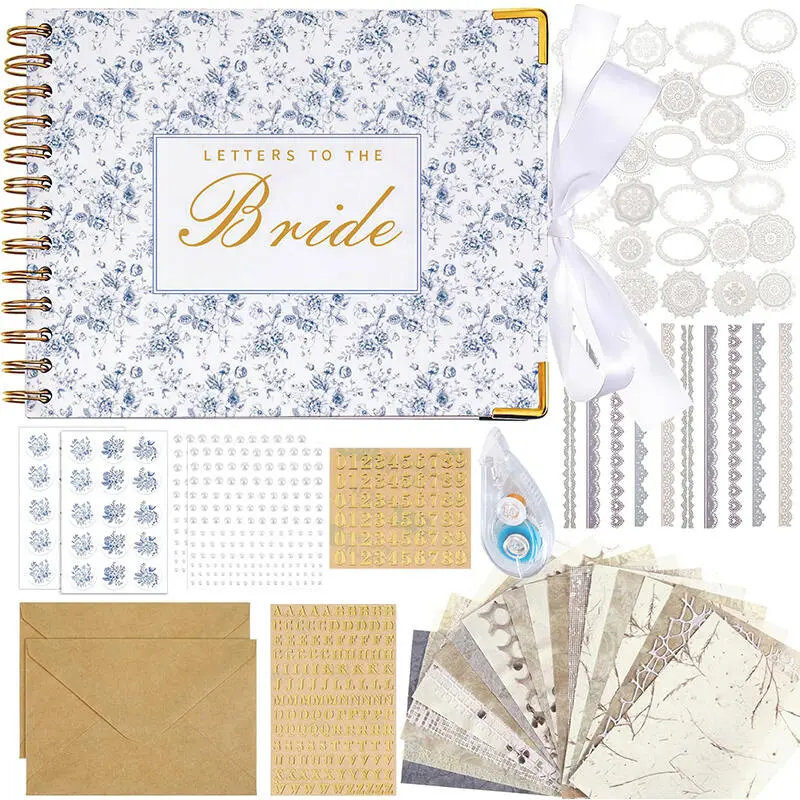 Wedding Guest Book Letters to The Bride Scrapbook Wedding Memory Book Bridal Blank Paper Scrapbook Photo Album Guest Sign with Pearl Stickers