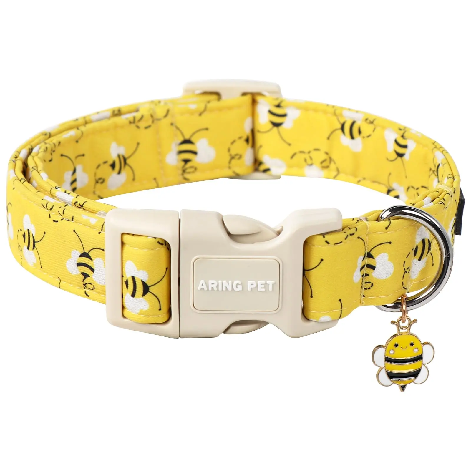 ARING PET Bees Dog Collar-Cute Dog Collar for Small Dogs, Adjustable Yellow Bees Print Pet Collars Puppy Collar for Small Medium Large Dogs