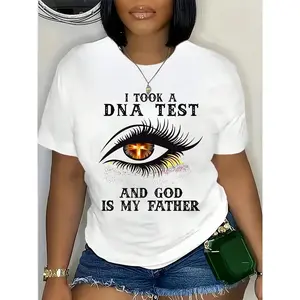 Women's Casual T-Shirt - "It's Never Luck It's Always God" Camouflage Print White Short Sleeve Top, Round Neck, Machine Washable, All-Season Comfort, Motivational Apparel, Easy Care Clothing