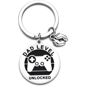 First Time Dad Uncle Gifts Fathers Day Keychain for New Dad Uncles, Daddy to be Uncle Level Unlocked Keychain
