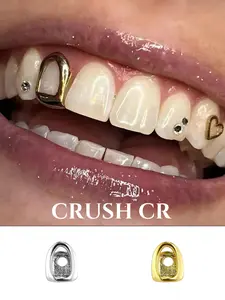 CRUSH CR 18K Gold Plated Hollow Open Face Tooth Caps for Women Content Creators Mirror-Like Polished Finish Ideal for Music Festivals Themed Parties Night Outings TikTok Photoshoots Hip Hop Concerts Streetwear Fits Club Nights Urban Street Style