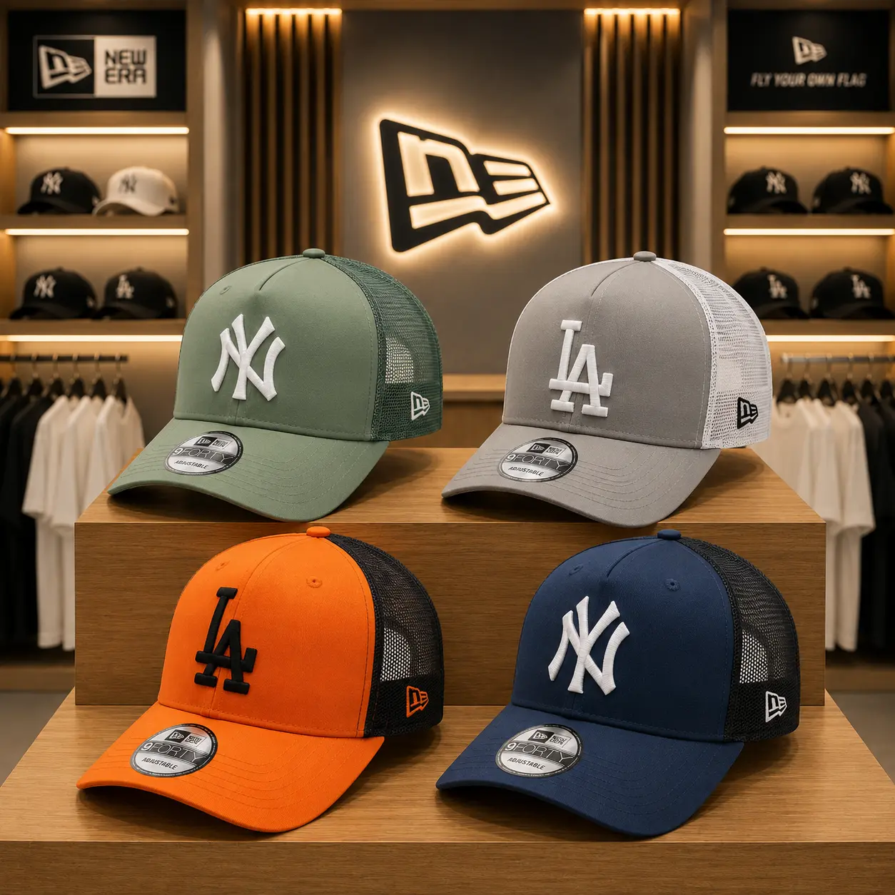 New Era 9FORTY A-Frame Trucker Mesh Baseball Cap | NY Yankees & LA Dodgers Adjustable Snapback Hat | Breathable Curved Brim Outdoor Streetwear Cap