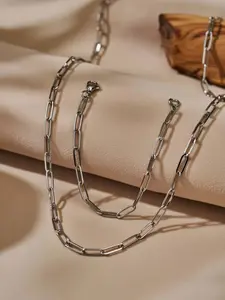 Men's Two-Piece Stainless Steel Chain Necklace and Bracelet Set, Minimalist Oval Links, Trendy Accessory for Daily Wear, Perfect Gift for Birthdays or Christmas