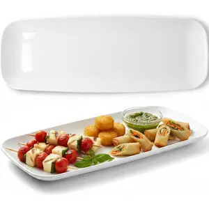 Rectangle White Serving Tray (2-Pack) - 17.5" Disposable Serving Platter for Appetizer, Fruits & Serving Dishes |   Perfect Plastic Tray for Party Serveware