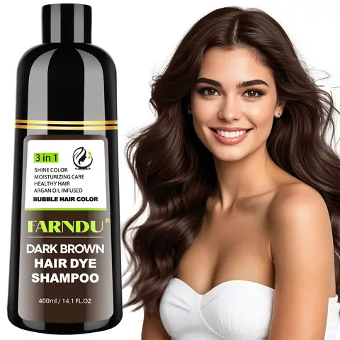 FARNDU-3 Hair Dye Shampoo in 400 mL - Long Lasting Fragrance, Plant Extracts, Gray Hair Coverage, Ammonia-Free, Dark Brown