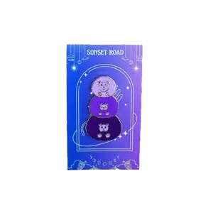 Purple Puff Stack Pin | Sunset Road Trio Bear Stack Hard Enamel Pin – Cute Pastel Animal Lapel Pin
