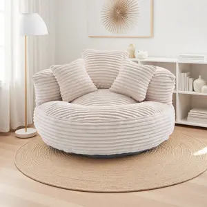 Comfy Giant Bean Bag Chair for Adults and Kids, Oversized Loveseat Bean Bag Sofa Couch for cozy corner , Faux Fur Round Large Accent cuddle Chair with Filler, Stuffed Big Reading Lounge Floor Sofa for Gaming, Napping, Beige