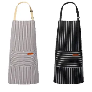 2-piece Set Unisex Durable Work Aprons for Cooking and Gardening Apron with Striped Design and Pockets