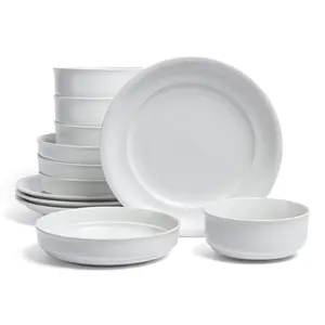 over&back Rimmed 12-Piece Semi-Matte StonewareDinnerware Set