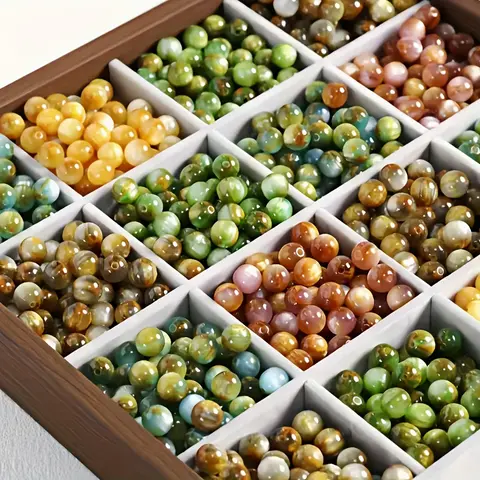 Vintage Oil-Look Resin Pigment Beads Set - 8mm,10mm,12mm Assorted Round Beading Craft Pieces, Assorted & Bead Assortments for Jewelry Making, DIY Hand Chains, Ideal Gift for Friends
