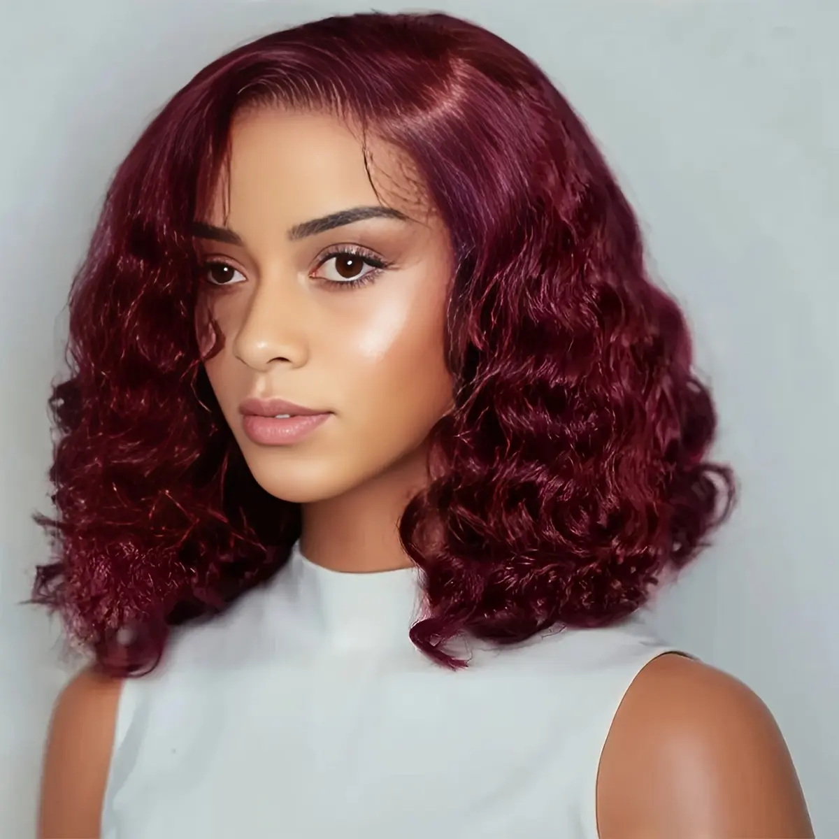 New 2025 Arrivals 99J Burgundy Deep Wave Bob Wig - Brazilian Human Hair 150% Density Side Part Transparent Lace Front Wig with Pre-Plucked 13x4x1 Area, No Shedding Tangle-Short Wigs for Women (8-16 Inch)