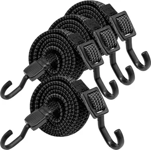 "HOT DEAL" Bungee Cords with Hooks Heavy Duty, Flat Adjustable Bungee Cords with Hooks 40 Inch, Rubber Black Bungee Straps with Metal Buckle Hooks for Outdoor, Camping, Tarps, Bike Rack, Tent, Truck, 4 Pack