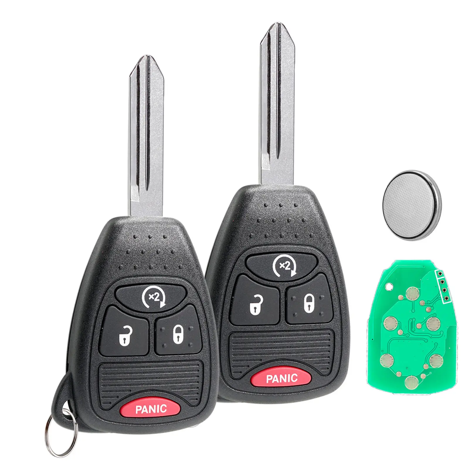 2x Keyless Entry Remote Key Fob with CR2032 Batteries, ID46 Chip, 315 MHz, 4-Button - Lock/Unlock, Remote Start for 2012-2013/2014-2018 Jeep Wrangler, Patriot, Compass (OHT692713AA, OHT692427AA)