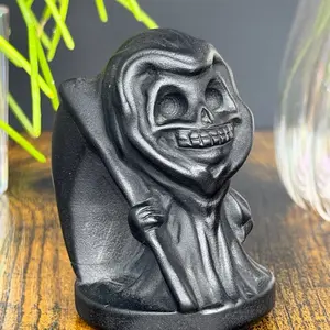 Black Obsidian Grim Reaper Crystal Carving