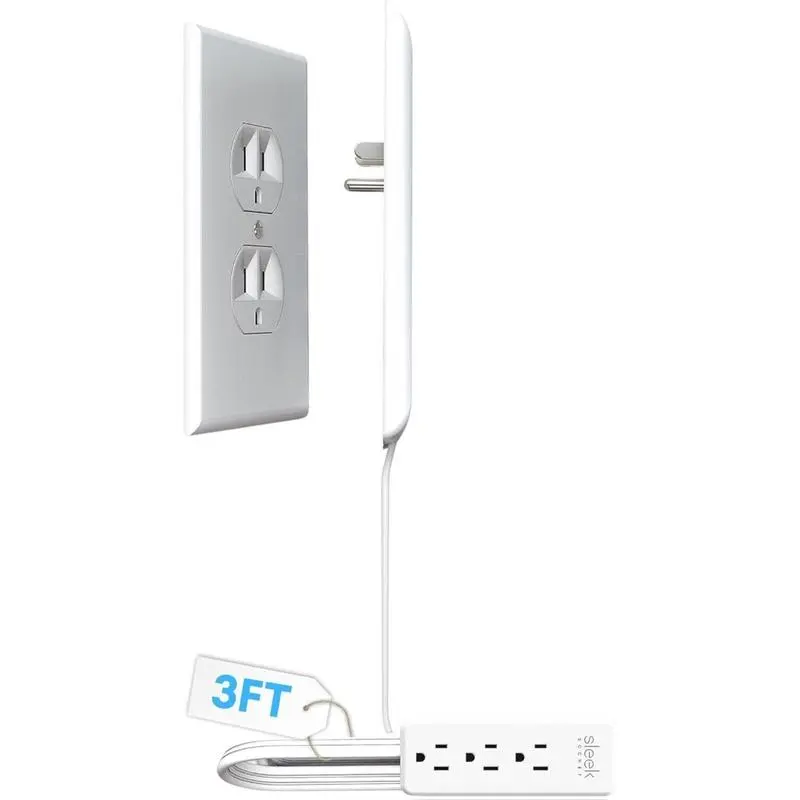 Ultra-Thin Outlet Concealer with Cord Management Kit, Flat Extension Design, Space-Saving Wall Socket Cover for Home Improvement and Cable Organization