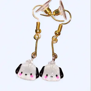Sanrio Cute Dog Themed Earrings with Adorable Design and Gold Hooks Perfect for Fans of Kawaii Style Jewelry