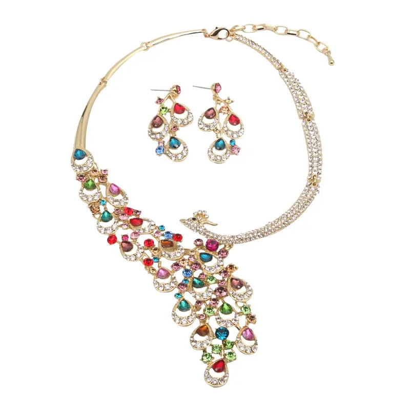 Luxury Peacock Jewelry Set, Boho Zinc Alloy Necklace and Earrings for Women, Romantic Gift for Banquets, Weddings, and Valentine's Day, Ceremony, Female, Yes, Anniversary
