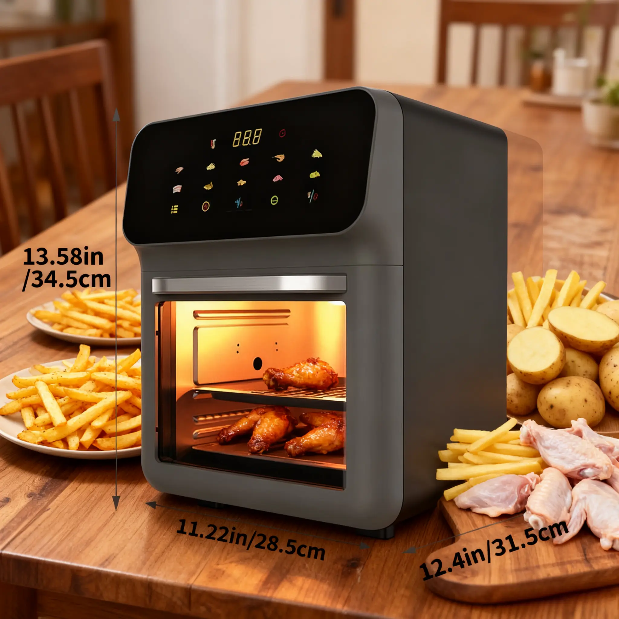 13L XL Countertop Air Fryer Oven 110V US-Sized 1350W Power 304 Stainless Steel Healthy Oil-Free Crispy Meals Fry Basket for Family Use