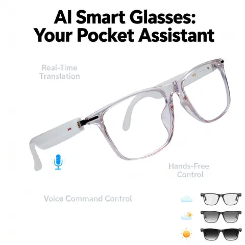 Unisex Adult Multifunctional AI Smart Glasses - Wearable Tech-Inspired Frame, Wireless Audio Glasses, Bluetooth, Open-Ear Audio, Hands-Free Voice Calls, Real-Time Translation, Built-In Mic & Speakers, Portable Travel-Ready for Work