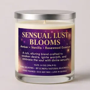 Terra Blooms Sensual Lust Blooms Soft Florals Calming Notes 14 oz Hand Poured Eco Soy Wax Candle for Balance and Calm Eco-Friendly Decor Ornaments