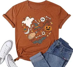 Rust Orange Halloween Heart Graphic Tee