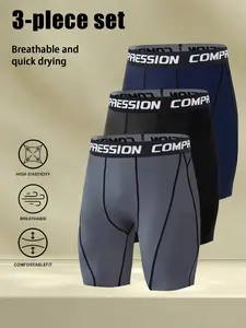 3 Pack Men's Slim Shape Shorts Compression Athletic Leggings - High Elasticity Wearable Underwear, Outdoorfun,Solid Color, Suitable for All Seasons, Suitable for Training, Cycling, Running, Yoga, Outdoor Activities Casual Fit Breathable