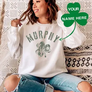 Personalized Last Name St Patrick's Day Distressed Custom Irish Sweatshirt Hoodie Drinking Parade Shirt Irish Clover Vintage Shamrock Grunge AD