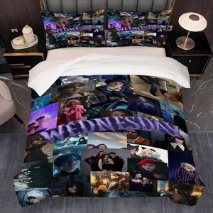 3pcs Wednesday Nevermore Academy Patterned three-piece set, soft and comfortable bedding set, suitable for family bedroom and guest room, the best gift for family, friends and loved ones, suitable and bedroom, 1 Duvet Cover + 2 Pillowcases (No Insert)