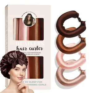 Satin Heatless Curling Rod for Overnight, Jumbo Flexi Rod, Soft Hair Curlers for Women, Heatless Hair Curler, Heatless Curlers, 4pcs, Rosewood