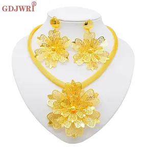 Dubai Nigeria High Quality Jewellery Set For Women Indian Nigeria Party Jewelry Necklace Earrings And Ring Wedding Party Gift