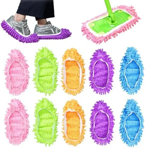 KEEPOW Washable Reusable Microfiber Mop Slippers For Size 8, Colorful Mop Socks Shoes for Floor Cleaning Mopping 10packs