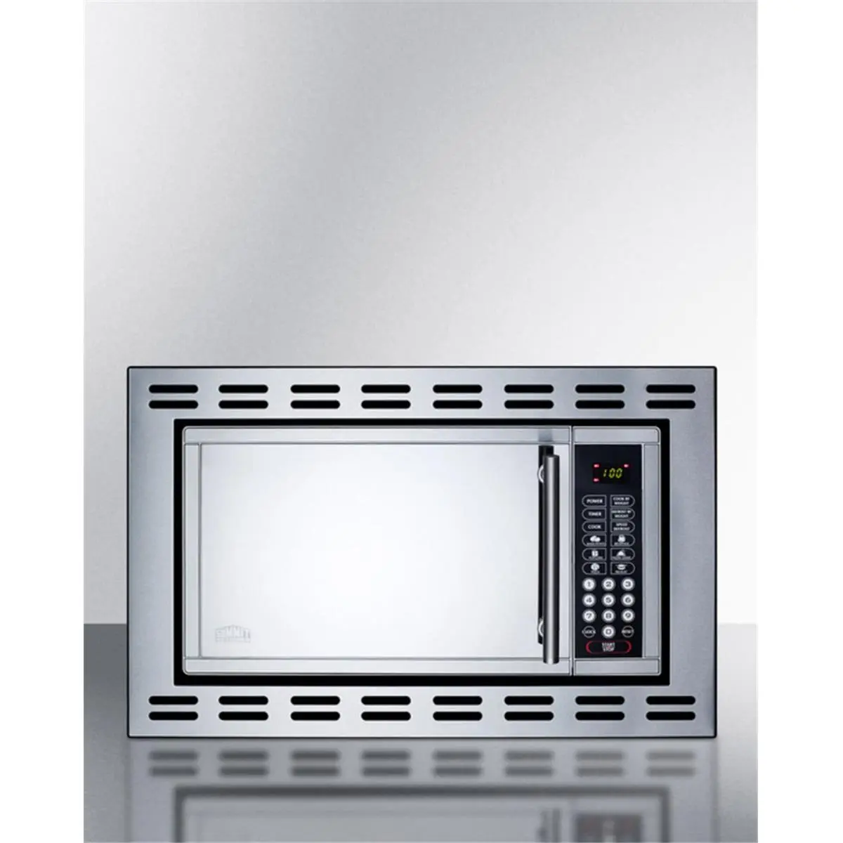 Summit 212 MAIN OTR24 True Built-In Stainless Steel Microwave Oven - 0.9 cu.ft. (25 l), 12.125 in H x 19 in W x 13.75 in D Kitchen Appliance, Mirror Finish, Speed Cooking, Touch Controls, Clock, Timer, Quick Defrost for Enclosed Kitchen Installation