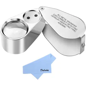 40X Full Metal Illuminated Jewelry Loop Magnifier,Delixike Pocket Folding Magnifying Glass Jewelers Eye Loupe with LED Light(LED Currency Detecting/Jewlers Identifying Type Lupe)