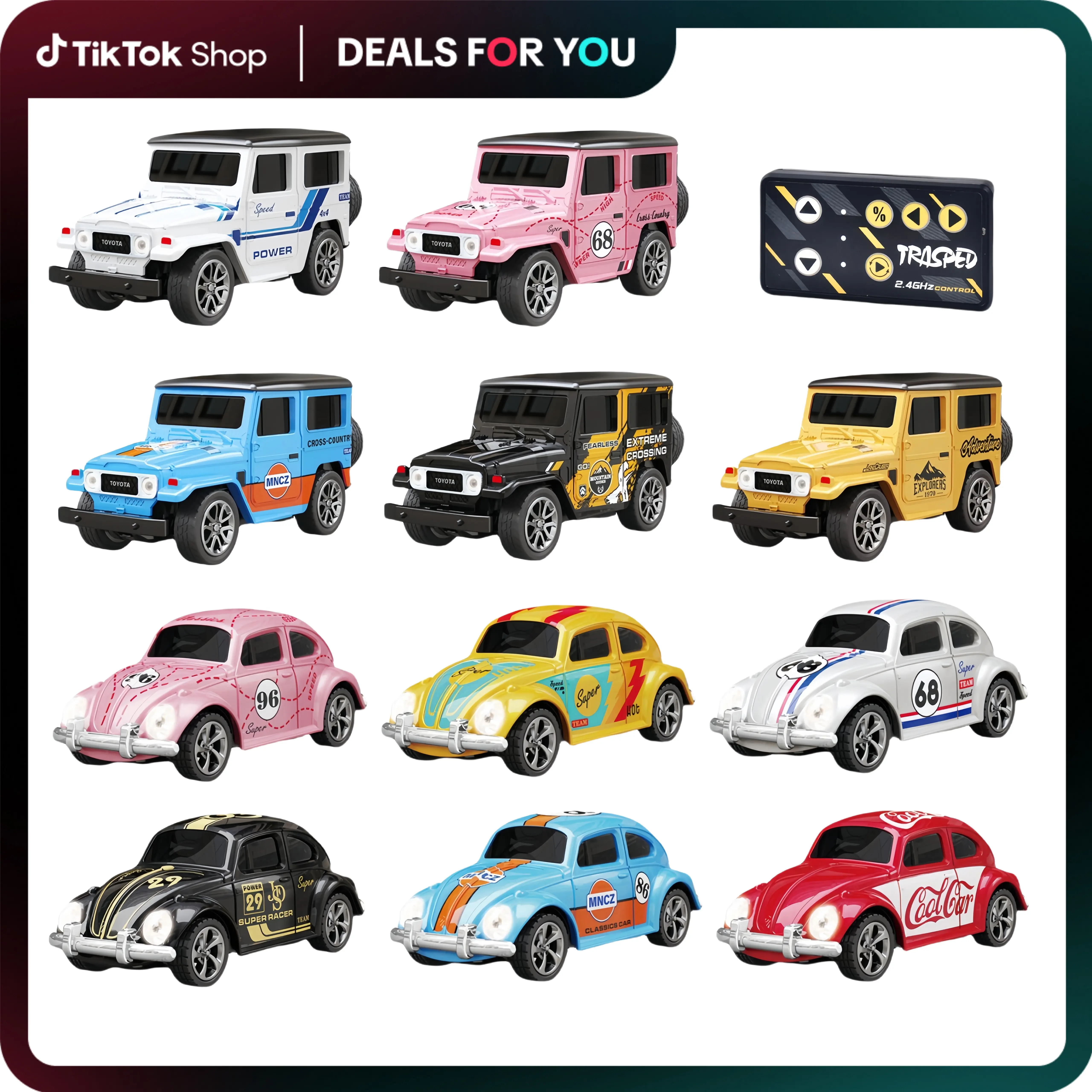 Hotfree 1/64 Mini RC Car, App & Remote Control, 2.4GHz High-Speed Racing Car, 3-Speed Adjustable, USB Rechargeable, LED Lights, Desktop Toy, Indoor Outdoor Play, Birthday Christmas Gift for Kids Boys Outdoorfun