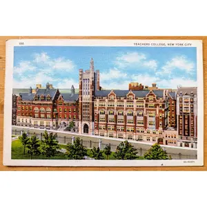 1937 Teachers College, New York City Linen Postcard - Colorful Lithograph Postcard - Antique New York City NYC Postcard
